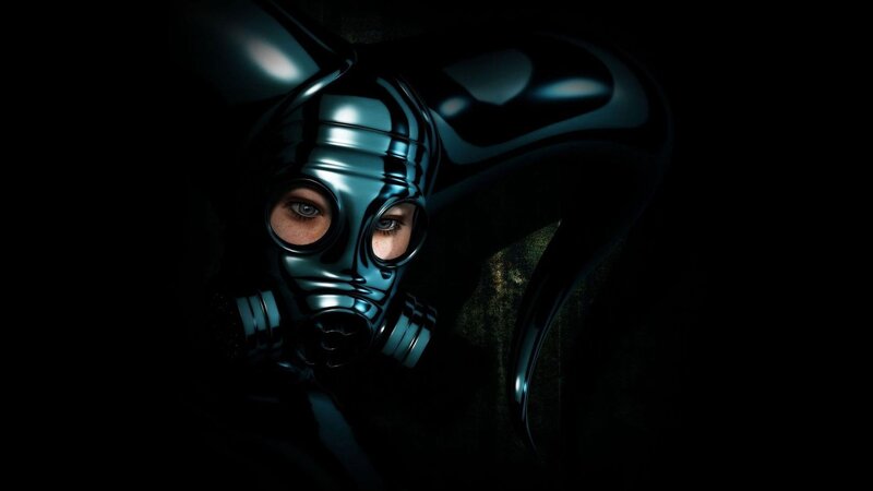 Person in Gas Mask — Black, Dramatic, Night, Digital Art, Gas Mask