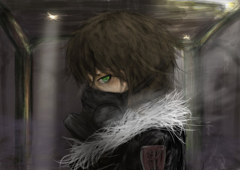 Person in Gas Mask — Black, Dramatic, Night, Digital Art