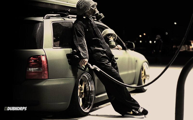 Person in Gas Mask — Black, Dramatic, Night, Photograph, Car