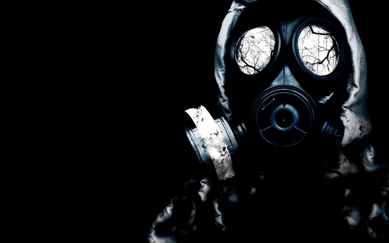 Person in Gas Mask — Black, Dramatic, Night, Photograph, Gas Mask, Hood, Trees, White