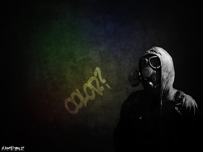 Person in Gas Mask — Black, Dramatic, Night