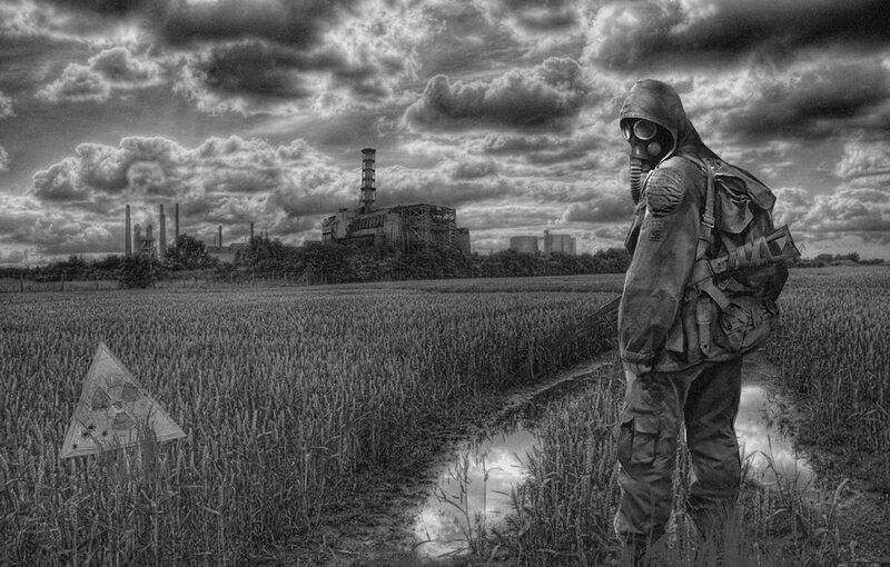 Person in Gas Mask — Black, Dramatic, Photograph, Factory