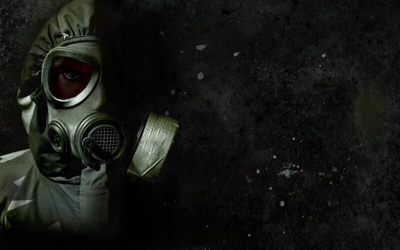 Person in Gas Mask — Black, Dramatic, Photograph, Gas Mask, Tape, Dark Background