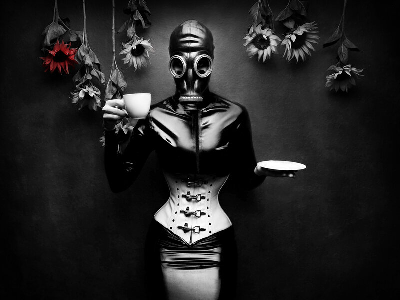 Person in Gas Mask — Black, Dramatic, Photograph