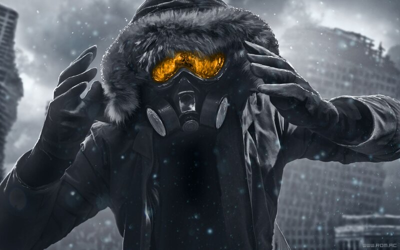 Person in Gas Mask — Black, Dramatic, Winter, Digital Art, Goggles