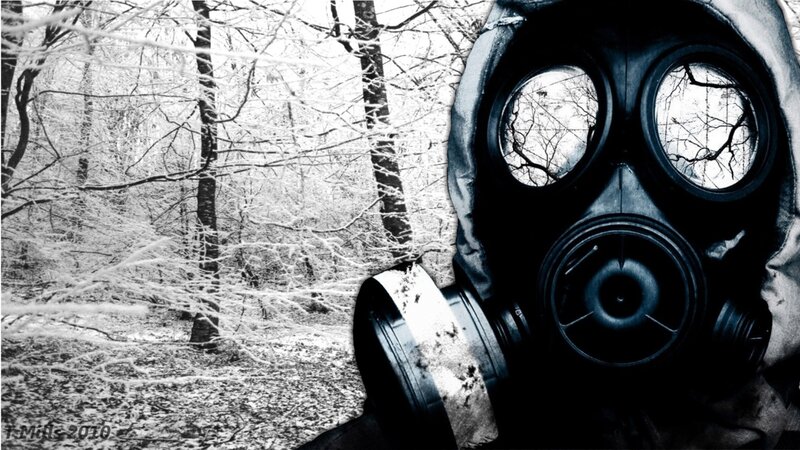 Person in Gas Mask — Black, Dramatic, Winter