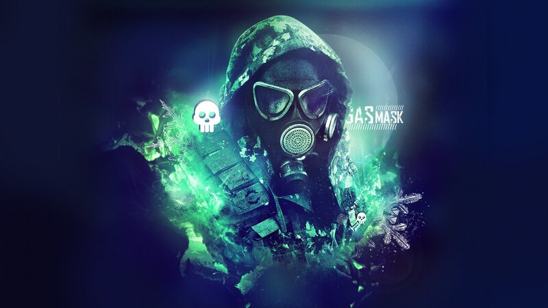 Person in Gas Mask — Blue, Dark