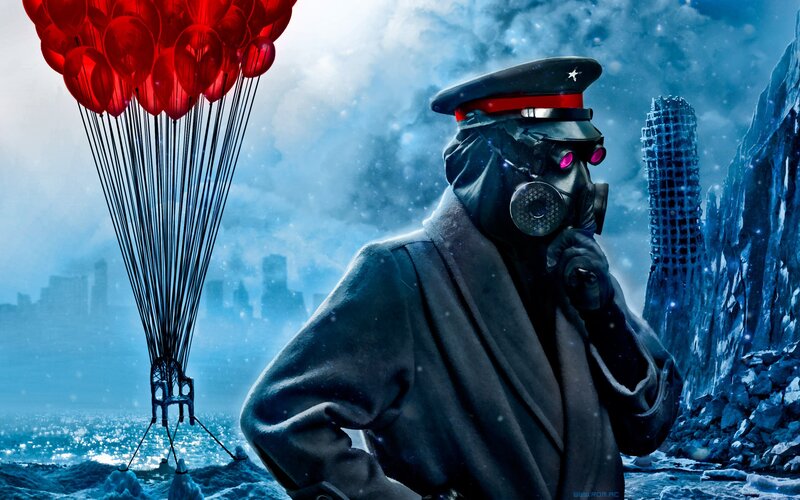 Person in Gas Mask — Blue, Dramatic, Bleak