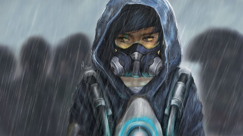 Person in Gas Mask — Blue, Dramatic, Digital Art
