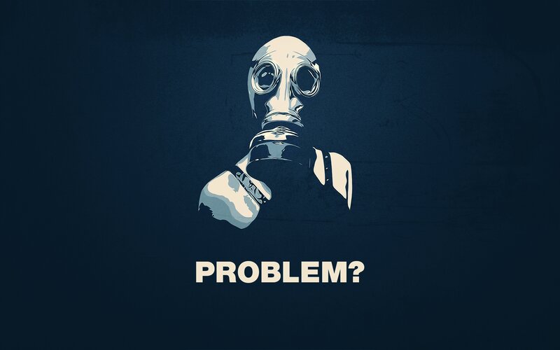 Person in Gas Mask — Blue, Dramatic, Illustration