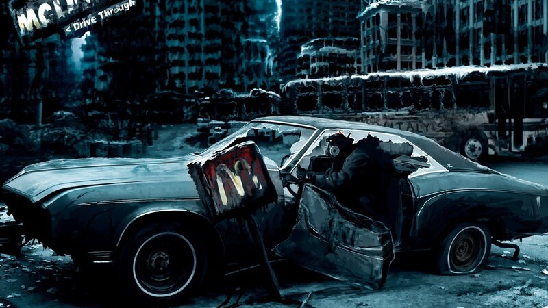 Person in Gas Mask — Blue, Dramatic, Night, Digital Art, Car, City