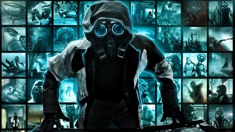 Person in Gas Mask — Blue, Dramatic, Tense