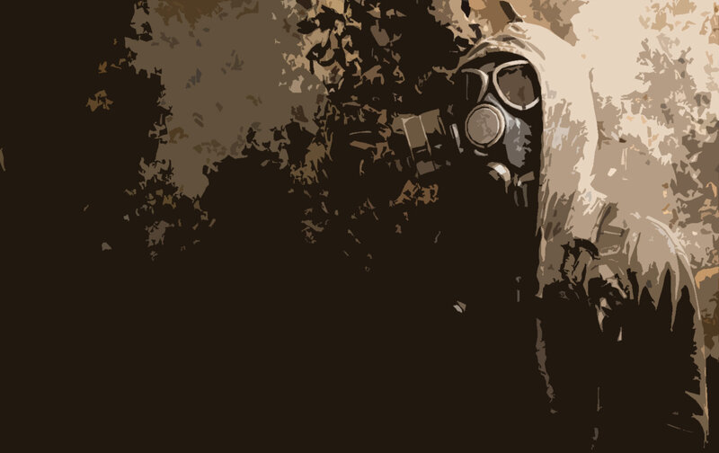 Person in Gas Mask — Brown, Dramatic, Illustration