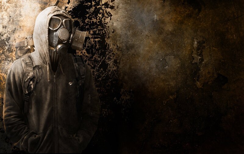 Person in Gas Mask — Brown, Dramatic, Photograph