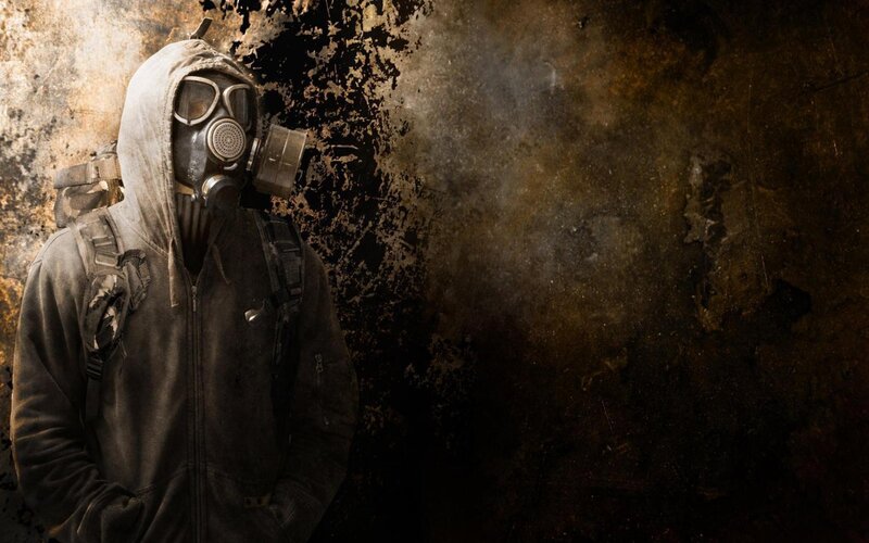 Person in Gas Mask — Brown, Dramatic