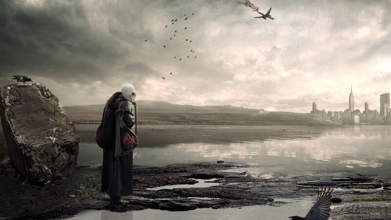 Person in Gas Mask — Gray, Dramatic, Afternoon