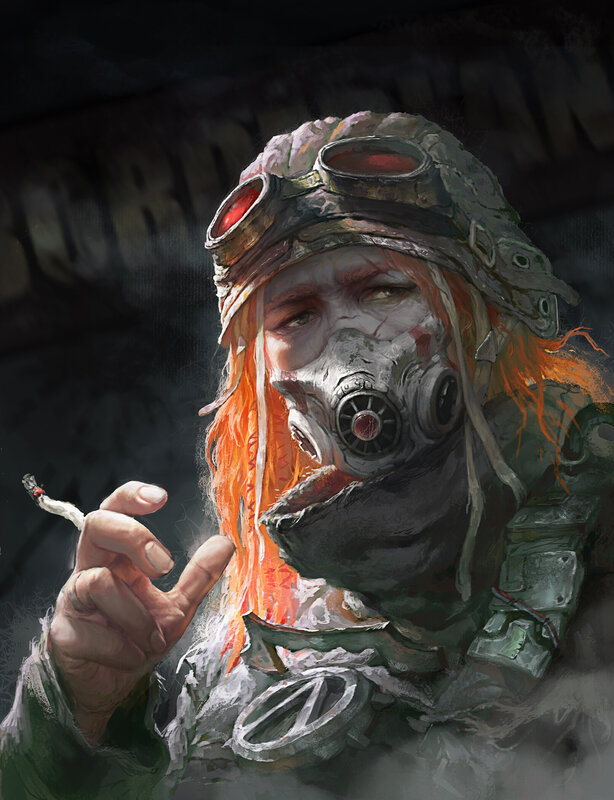 Person in Gas Mask — Gray, Dramatic, Digital Art, Gas Mask, Goggles, Cigarette