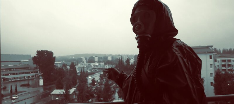 Person in Gas Mask — Gray, Dramatic, Morning