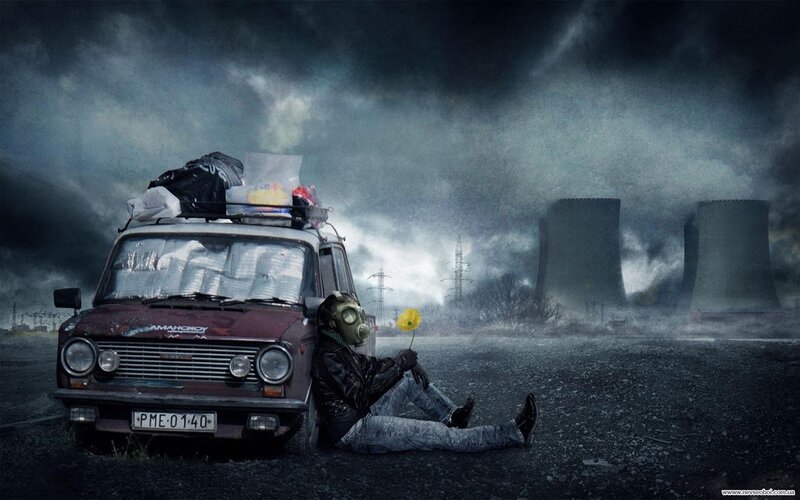 Person in Gas Mask — Gray, Dramatic