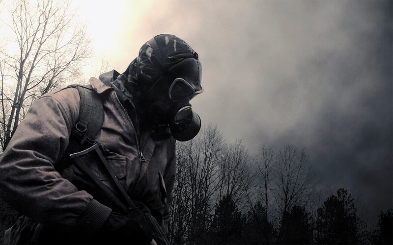 Person in Gas Mask — Gray, Dramatic, Winter, Photograph