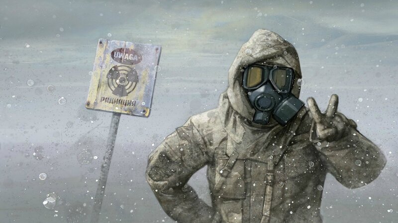 Person in Gas Mask — Gray, Dramatic, Winter