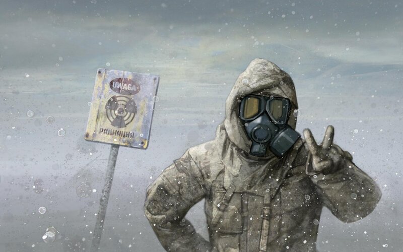 Person in Gas Mask — Gray, Dystopian