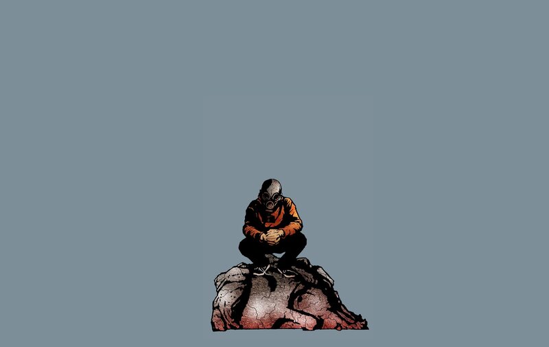 Person in Gas Mask — Gray, Somber