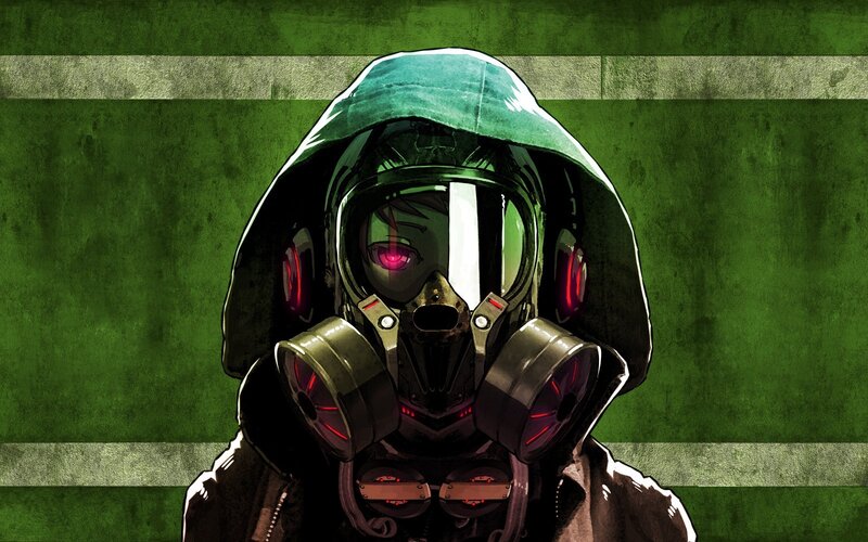 Person in Gas Mask — Green, Dramatic, Anime