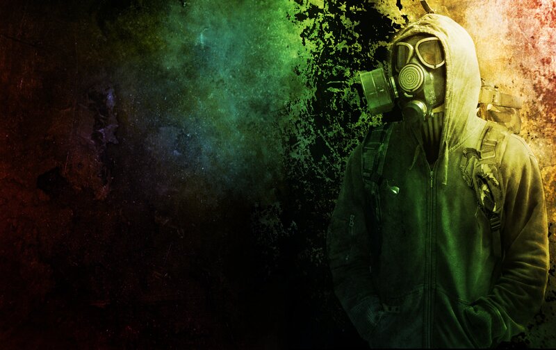 Person in Gas Mask — Green, Dramatic, Digital Art
