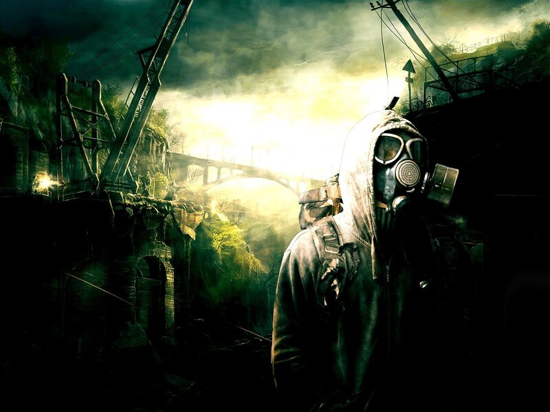Person in Gas Mask — Green, Dramatic, Night