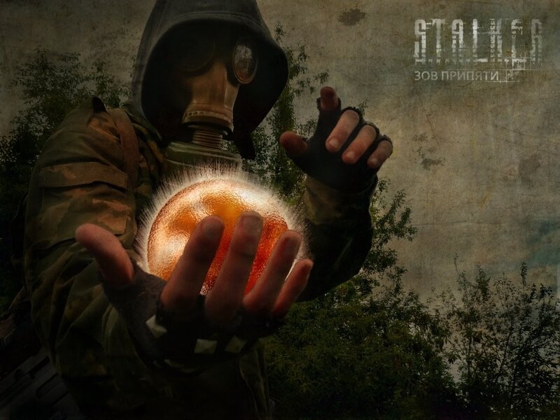 Person in Gas Mask Holding Orb