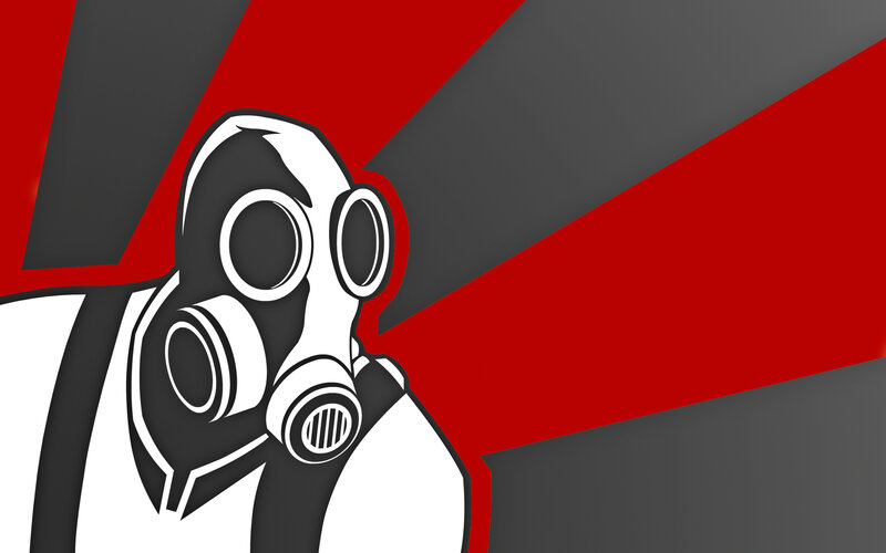 person in gas mask illustration