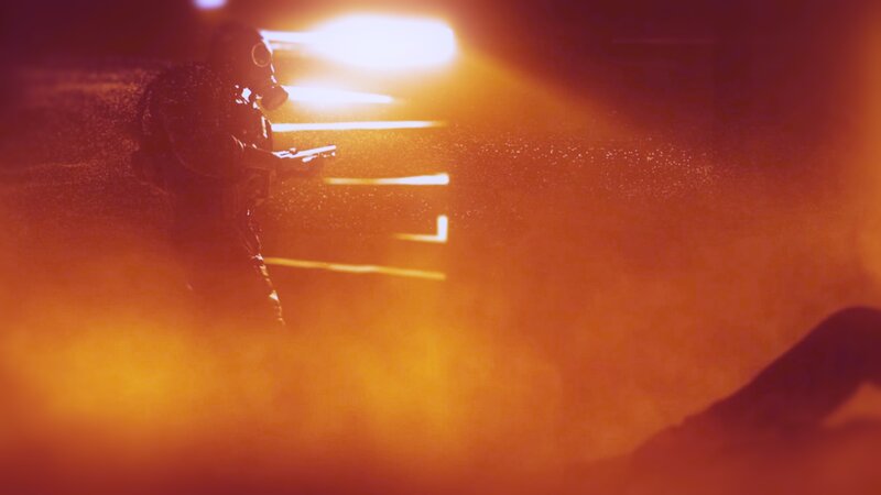 Person in Gas Mask — Orange, Dramatic, Night