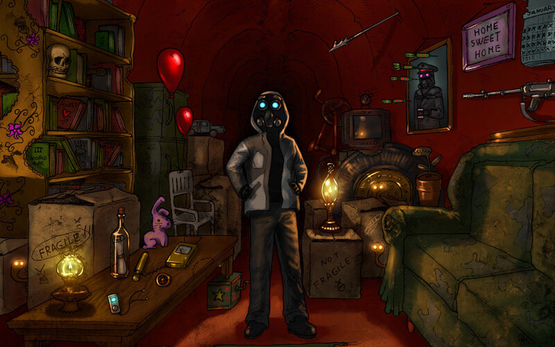 Person in Gas Mask — Red, Dystopian