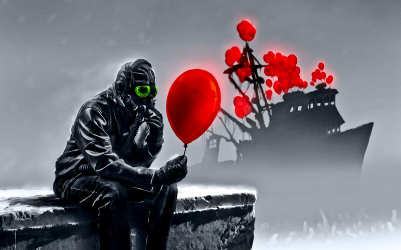 Person in Gas Mask — Red
