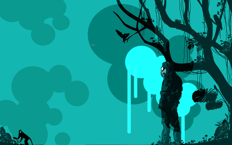 Person in Gas Mask — Teal, Dystopian