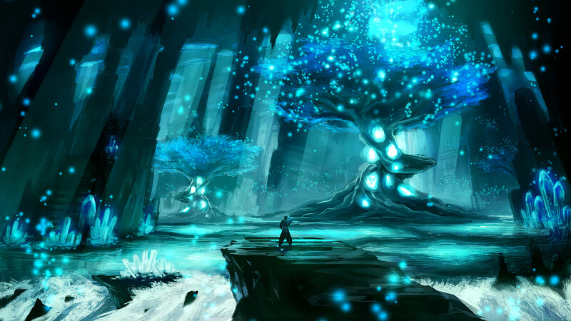 Person in Glowing Cave