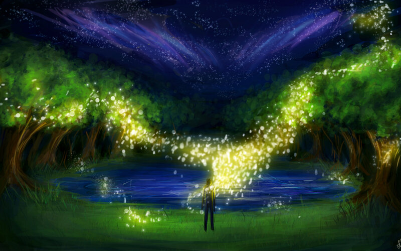 Person in Glowing Forest — Green
