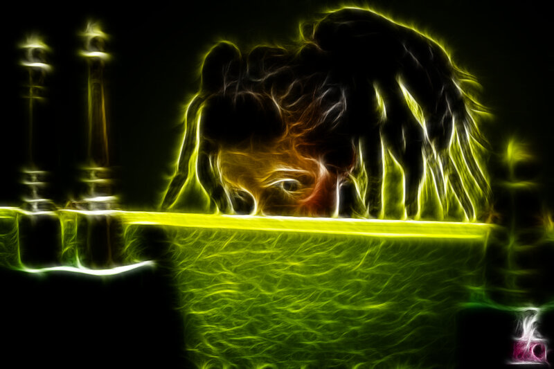 person in glowing green light