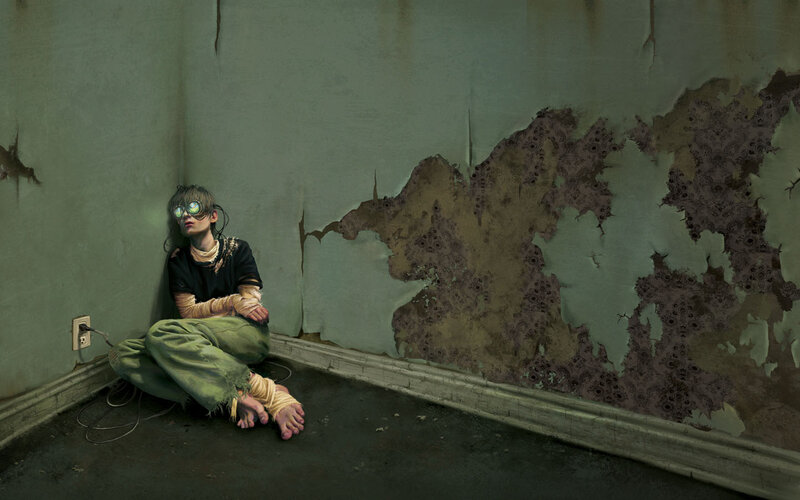 Person in Goggles Sitting — Green