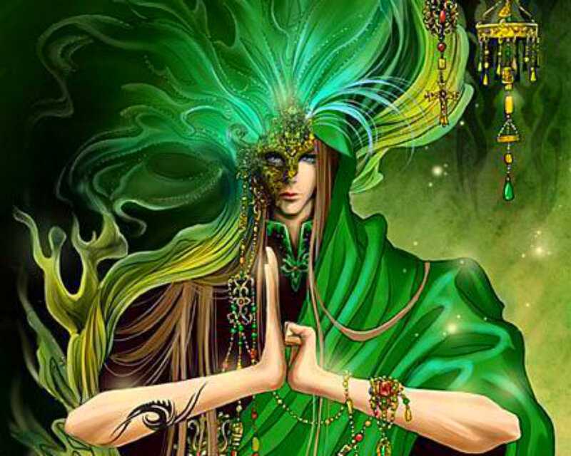 Person in Green Costume — Dramatic
