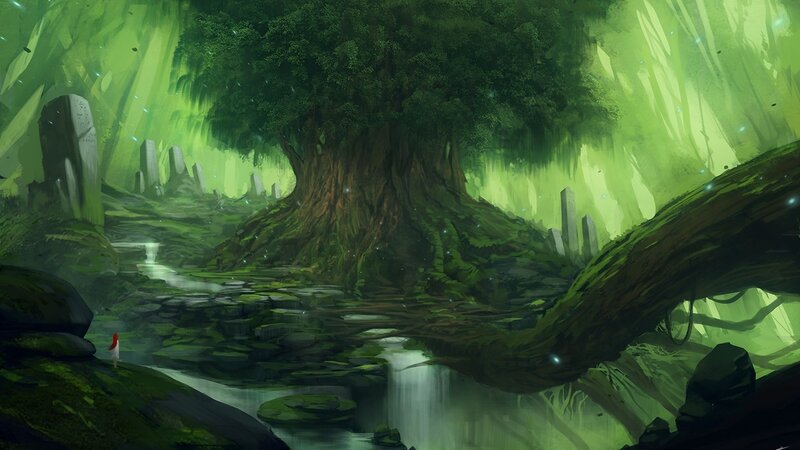 Person in Green Forest — Serene, Digital Art, Tree