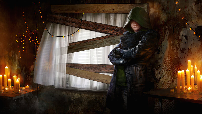 Person in Green Hood — Dramatic