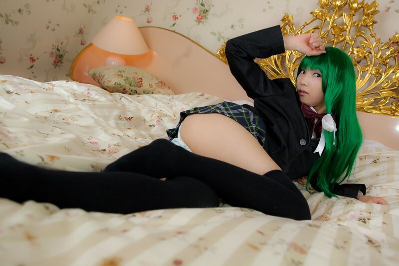 Person in Green Wig — Calm, Photograph, Bed