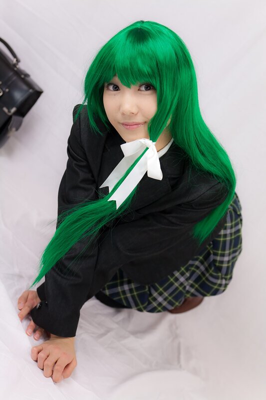 Person in Green Wig — Playful, Photograph, School Uniform