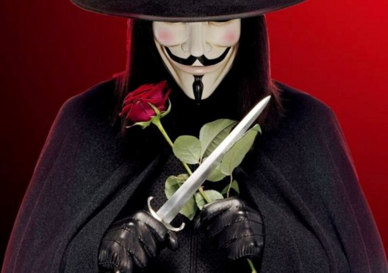 Person in Guy Fawkes Mask — Red