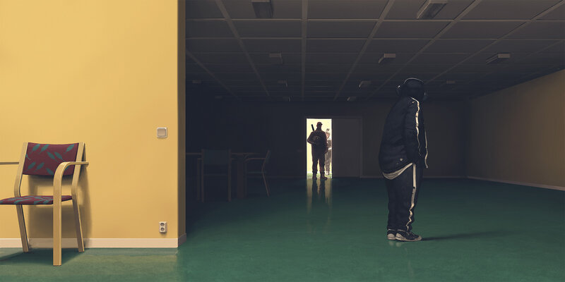 Person in Hallway — Yellow