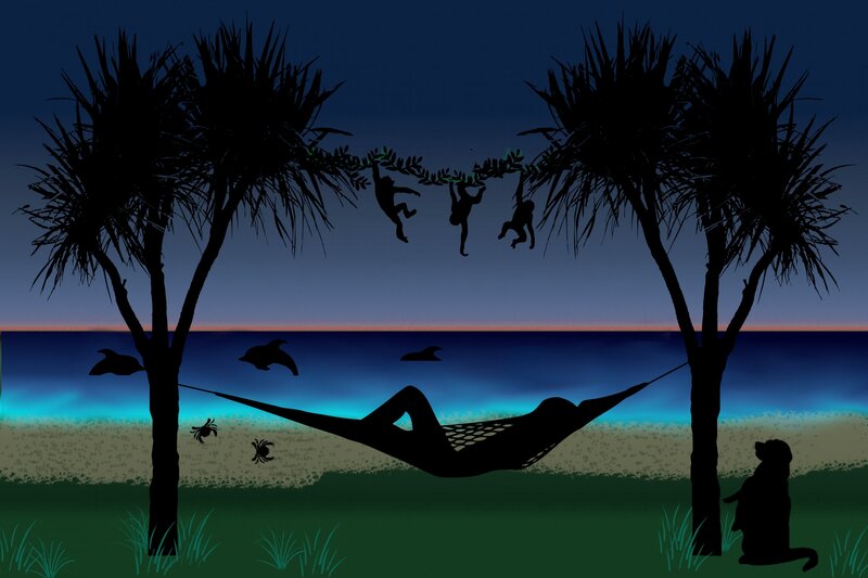 Person in Hammock — Blue, Serene, Night