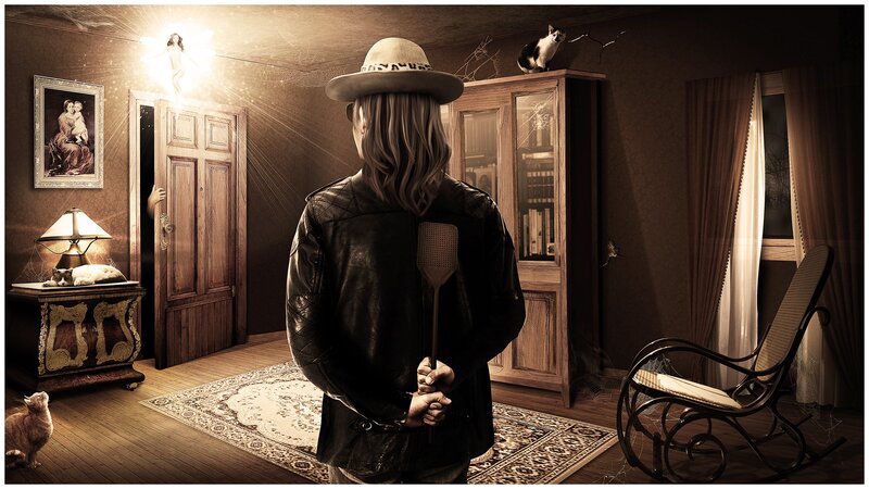 Person in Hat Holding Fly Swatter
