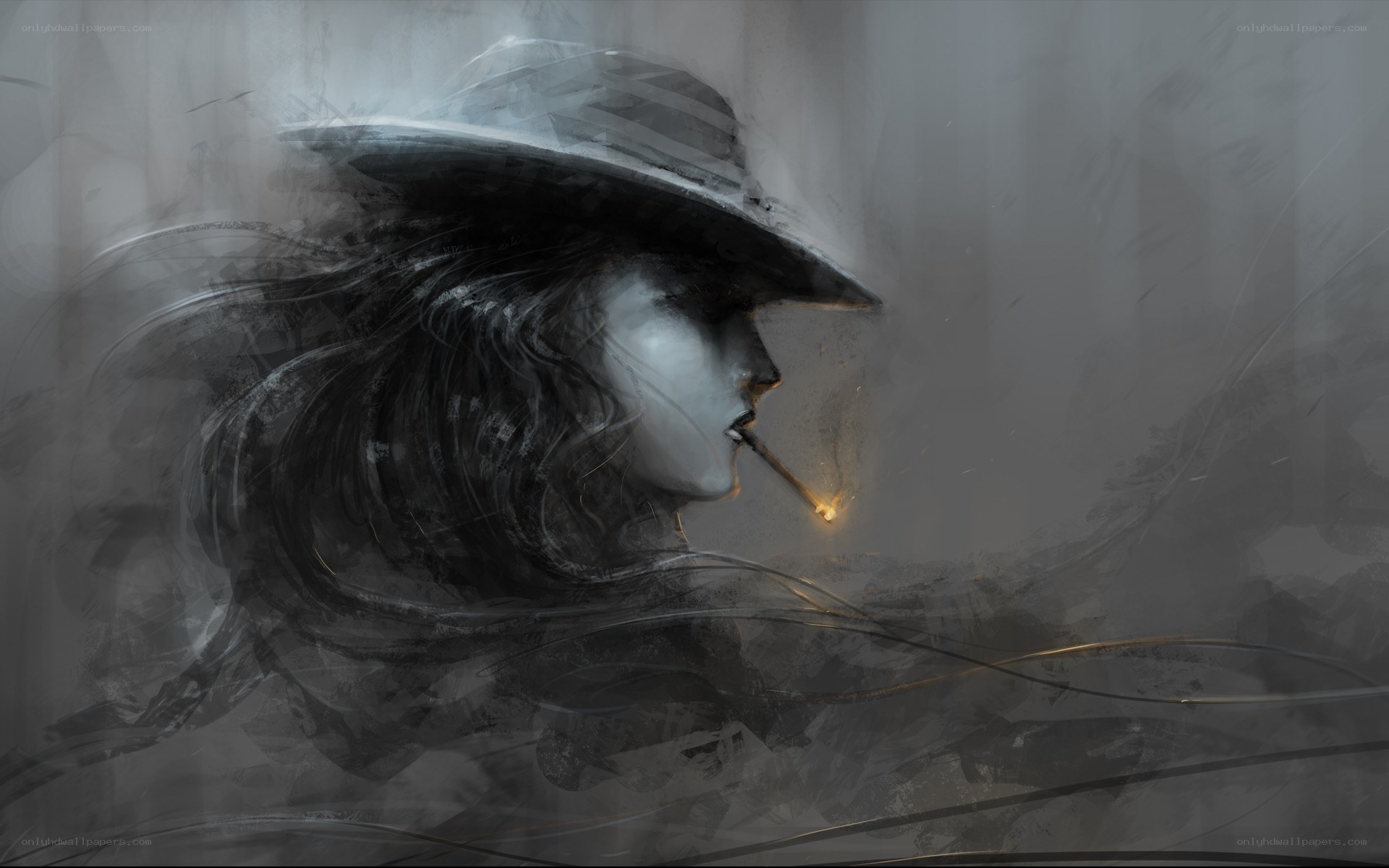 person in hat with cigarette